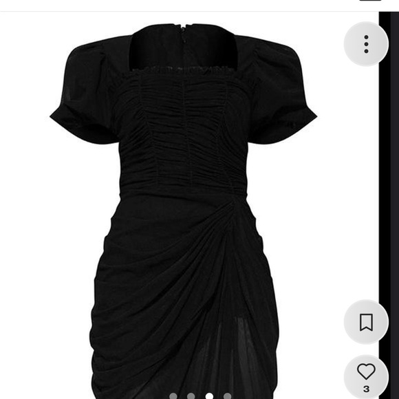 Black ruched mesh puff sleeve draped midi dress - brand new with tags - size 4 - Picture 3 of 4